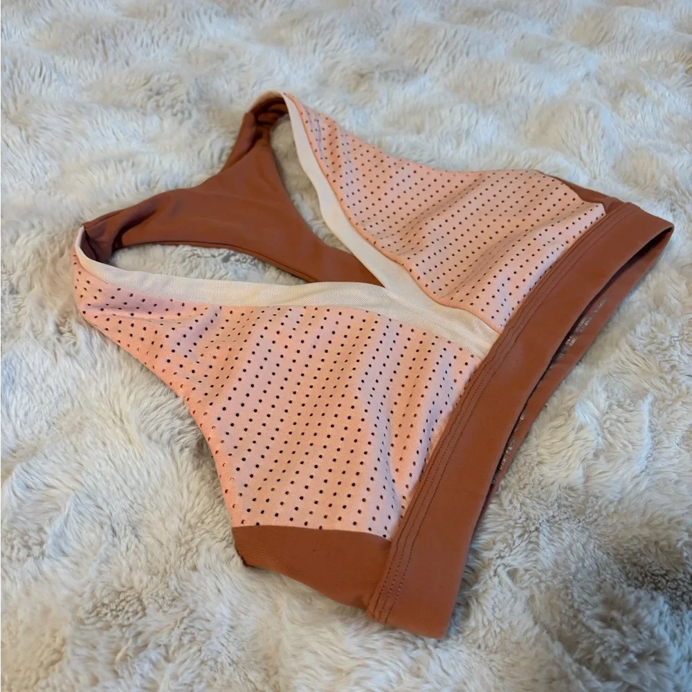 Aerie Pink and Brown Perforated Sports Bra - Picture 2 of 5